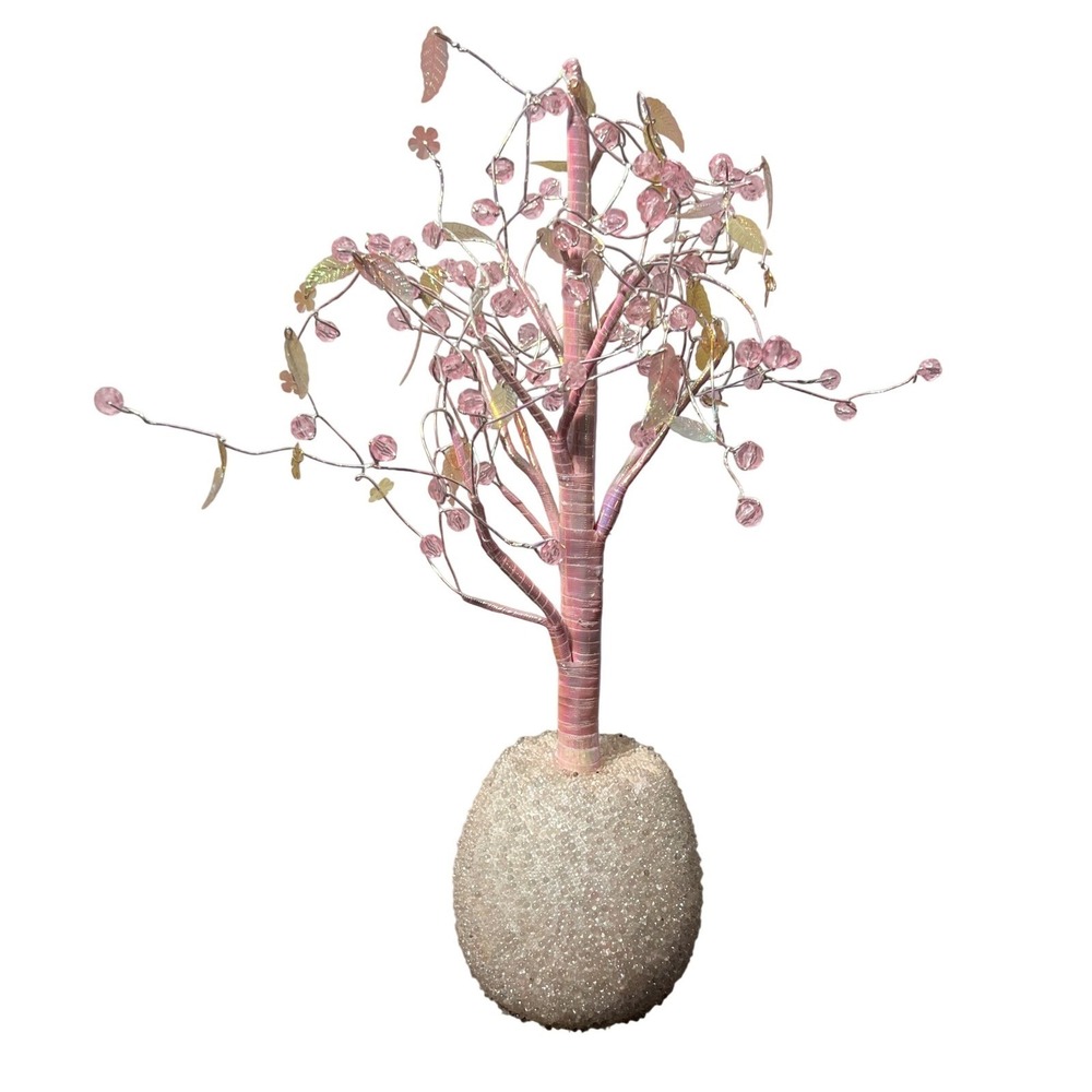 Pink Gold Beaded Cherry Blossom Tree Decor Artificial Floral Home Accent 12"